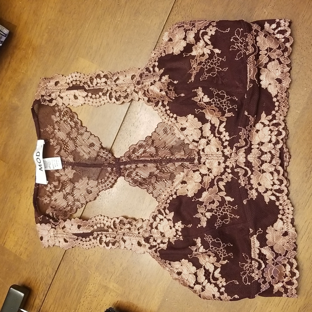 Beautiful lace MOD rose and wine bralette